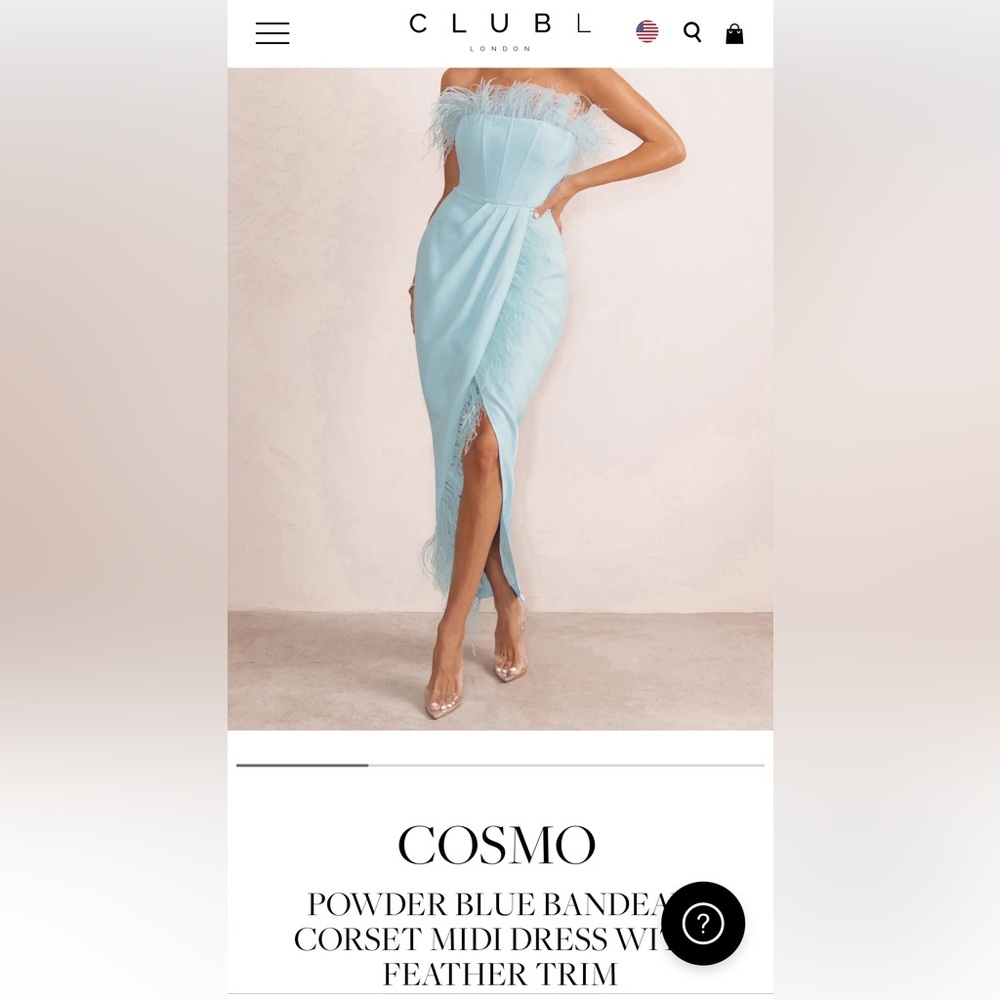 Club L London- Powder Blue Bandeau Corset Midi Dress With Feather Trim